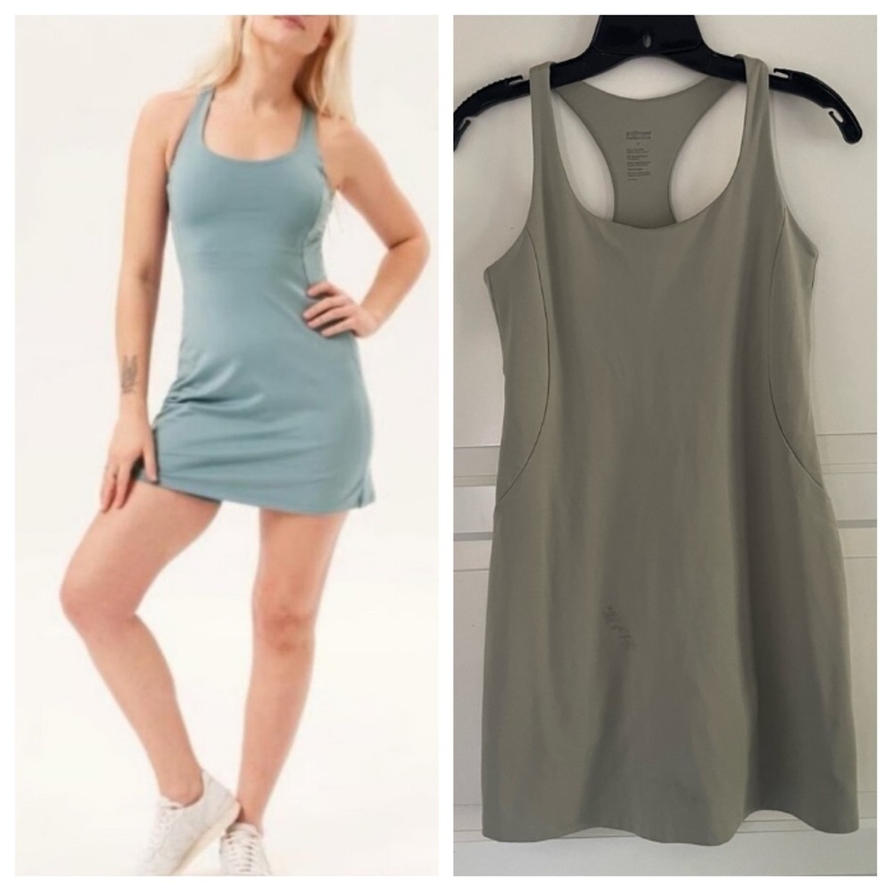 Girlfriend Collective Lagoon Paloma Racerback Dress Sage Green Sz M 26705